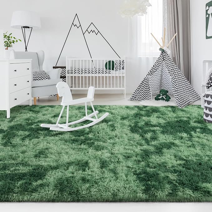 FlyDOIT Large Area Rugs for Living Room, 5x8 Feet Tie-Dyed Green Shaggy Rug - Image 4