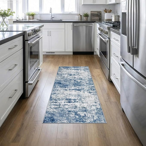 2'x5'Runner Rug Washable Rug: Modern Abstract Soft Thin Runner Rug Blue by FXRHLP