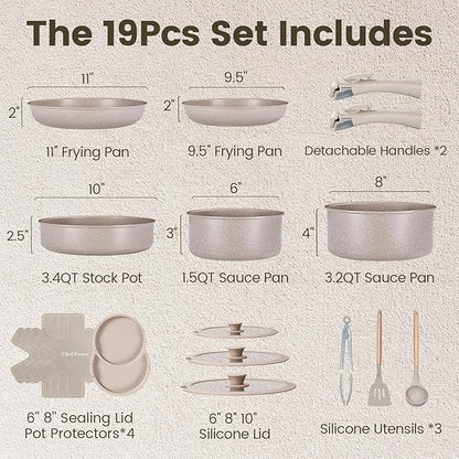 Chef Power Ceramic Nonstick Pots and Pans Set 19 Piece - Image 2