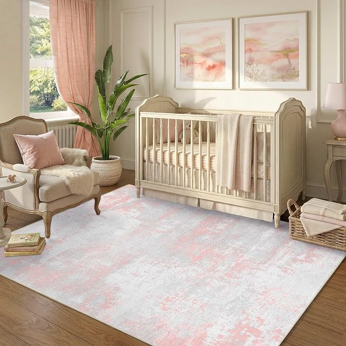 Latte&Fog Pink 4x6 Area Rug for Entryway, Modern Abstract Cute Small Rugs for - Image 3