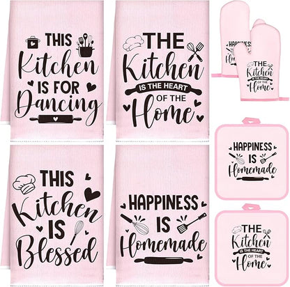 Leinuosen 8 Pcs Kitchen Towels and Oven Mitts Sets Pot Holders Dishcloths Set by Leinuosen