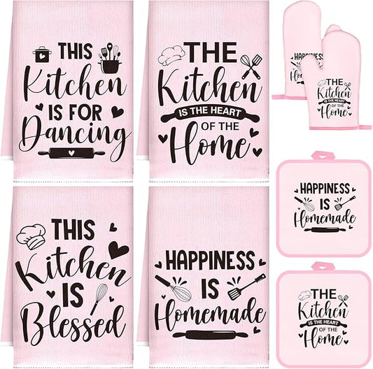 Leinuosen 8 Pcs Kitchen Towels and Oven Mitts Sets Pot Holders Dishcloths Set by Leinuosen