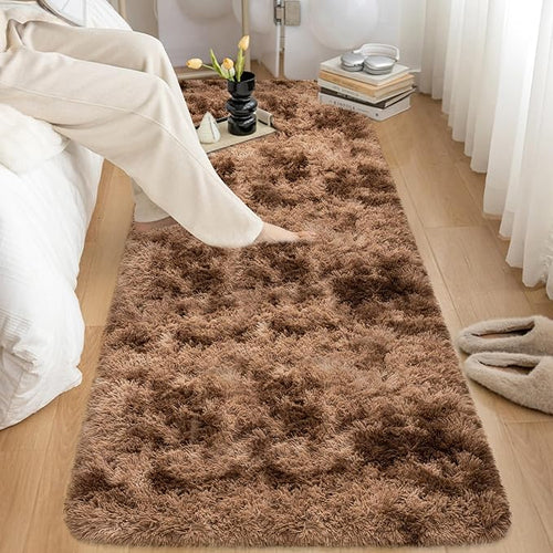 2x6 ft Soft Brown Runner Rugs for Bedroom Living Room Plush Fluffy Rug Shag Rug - Image 2