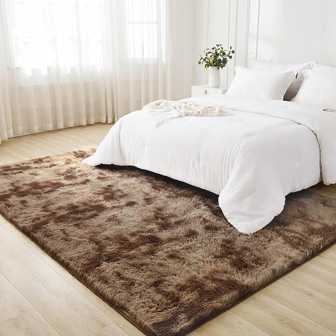 Litanika 5x8 Shag Area Rug for Living Room Bedroom, Tie-Dyed Brown High Pile - Image 3