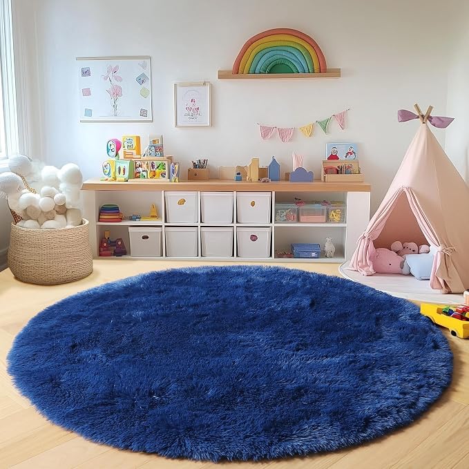 ONASAR Navy Blue Round Area Rug 4ft, Soft Bedroom Circle Rugs Floor Mat - Image 6