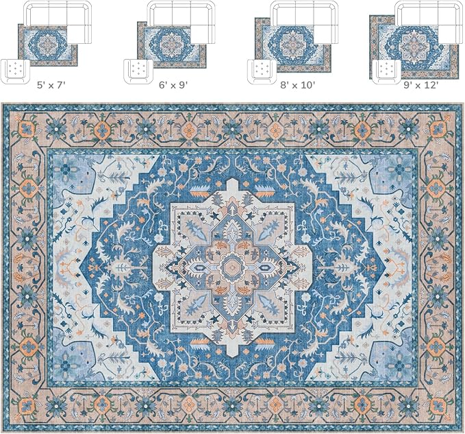 Lessymo Area Rugs 9x12 Living Room, Large Area Rug Machine Washable Area Rug - Image 9