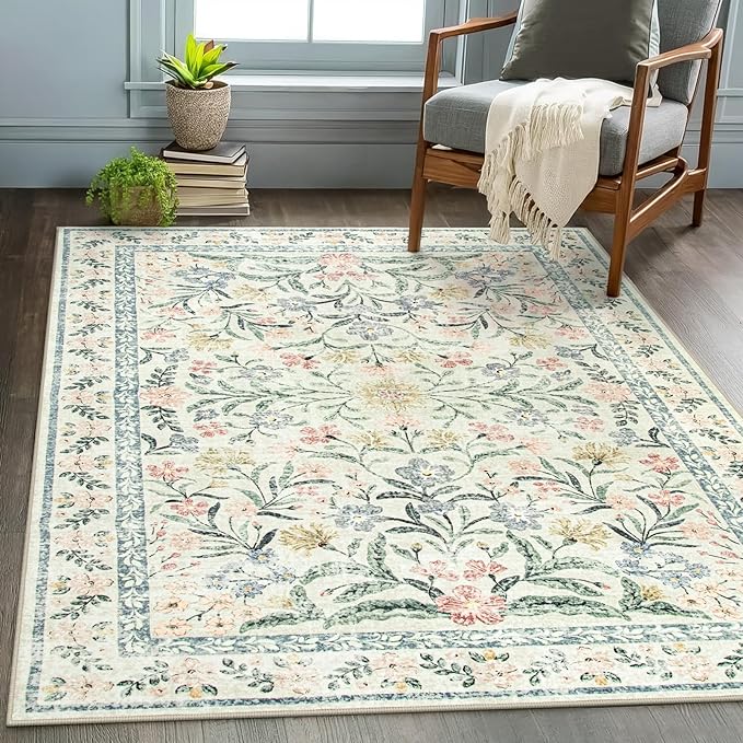 Wonnitar Boho Floral Washable Rugs 5x7, Soft Area Rugs - Image 4