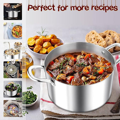 E-far 5 Quart Stock Pot with Lid, 18/10 Tri-ply Stainless Steel Stockpot - Image 5