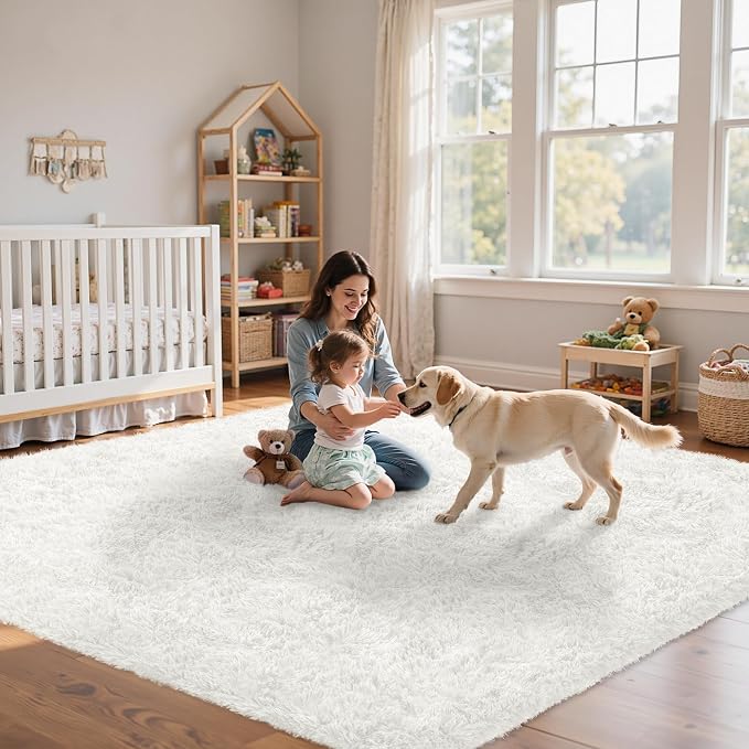 4x6 Area Rug for Living Room:Ultra Soft Fluffy Shag White Rugs, Large Fuzzy - Image 9