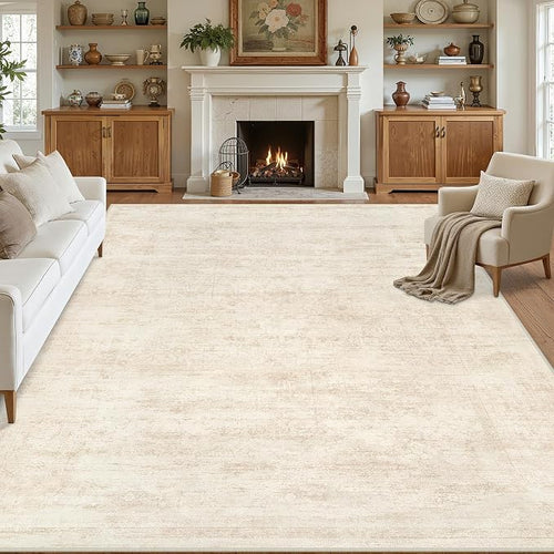 8x10 Area Rugs for Living Room: Vintage Boho Neutral Washable Rug Indoor Soft by Luxturiy