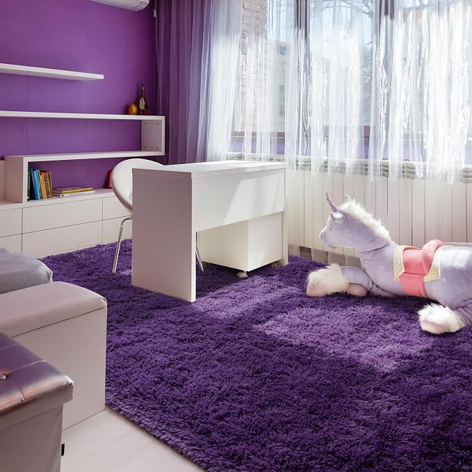 Andecor Shag Area Rug for Living Room, 5x8 Feet Purple Soft Fluffy Indoor Plush - Image 3