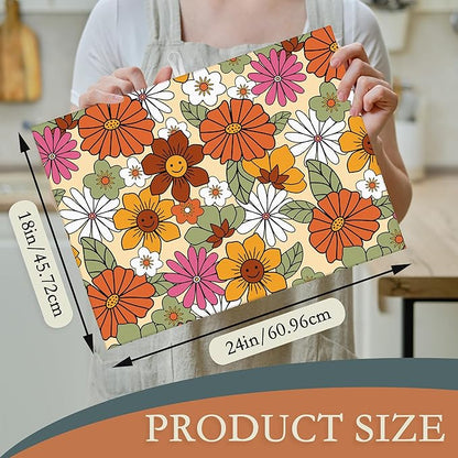 Retro 70s Groovy Flowers Dish Drying Mats 18x24 Inch, Daisy Boho Dish Pad - Image 2