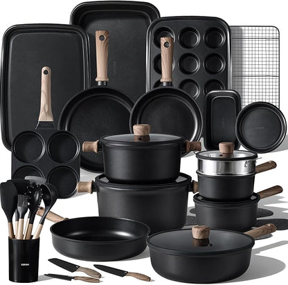 CAROTE 44pcs Nonstick Kitchen Titanium Cookware Sets, Nonstick Pots and Pans by CAROTE