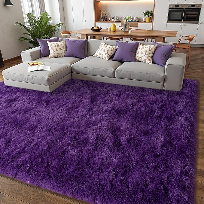 8x10 Shag Rugs for Living Room, Soft Large Fluffy Purple Fuzzy Area Rugs for - Image 2