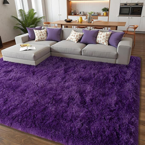 8x10 Shag Rugs for Living Room, Soft Large Fluffy Purple Fuzzy Area Rugs for - Image 2