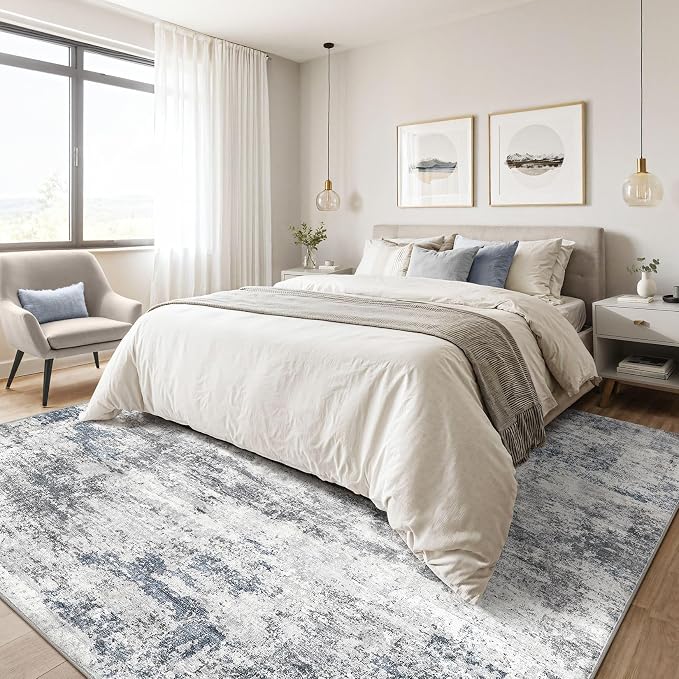 8x10 Area Rugs Living Room: Washable Large Abstract Neutral Modern Soft Rugs - Image 4