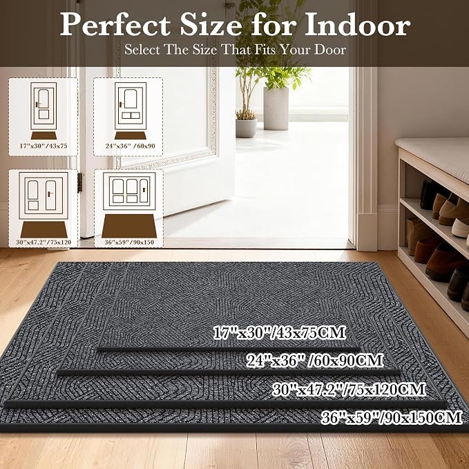 Indoor Door Mat 24"x36", Low-Profile Welcome Front Door Mat Indoor Entrance - Image 2