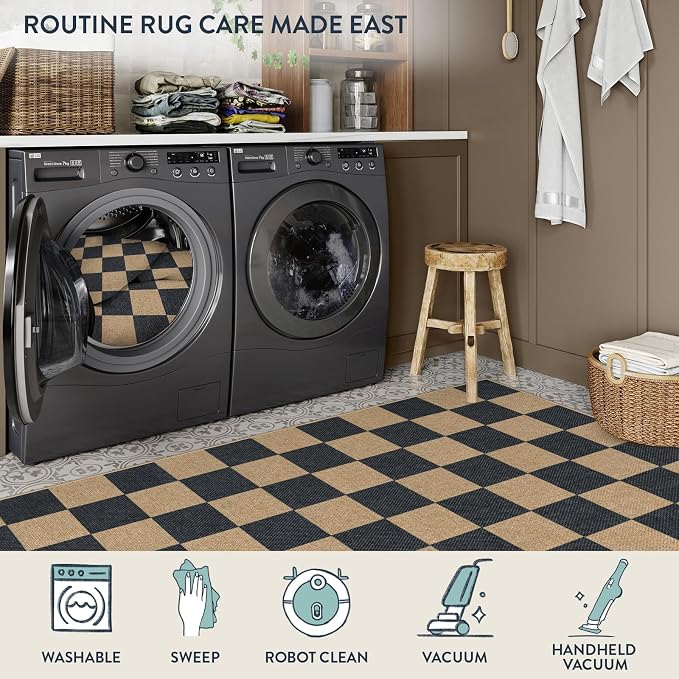 Lahome Colette Checkered 4 ft Easy Jute Round Rug, Washable Small Rugs - Image 5