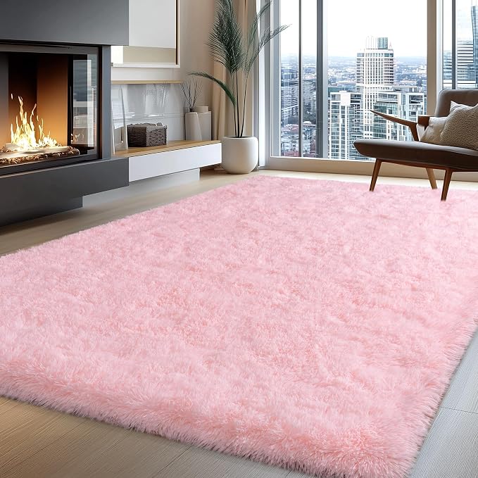 9x12 Large Area Rugs for Living Room, Soft Pink Fluffy Shag Rug for Bedroom - Image 4
