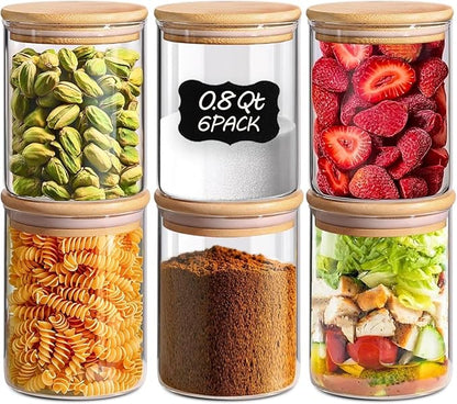 ComSaf 0.8 Qt Glass Food Storage Jars Set of 6, Pantry Organization Jar by ComSaf