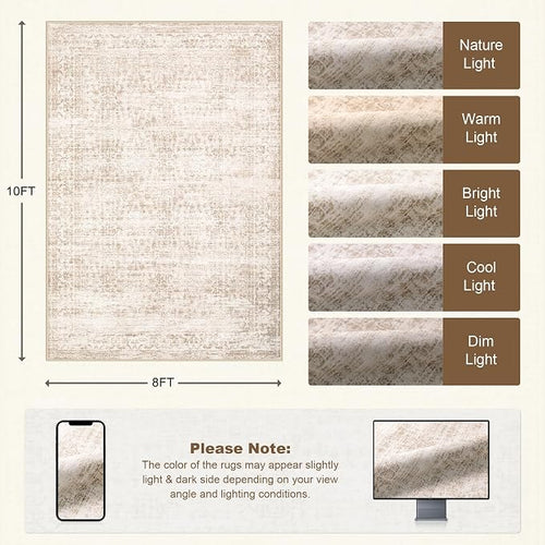 8x10 Area Rugs for Living Room: Washable Rug Soft Vintage Boho Carpet Indoor - Image 2