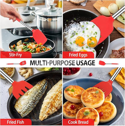 Pack of 4 Large Silicone Cooking Spatulas and Spoons, Slotted and Solid - Image 4