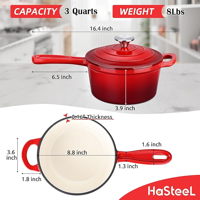 HaSteeL 3 QT Cast Iron Saucepan, Enamel dutch oven - Image 2