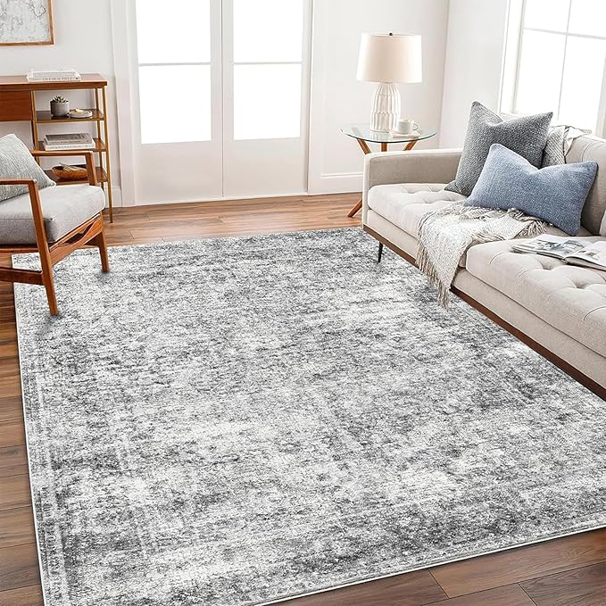 CHAMPLANT Area Rug 6x9 Washable Rug Gray Vintage Traditional Floor Cover Thin by CHAMPLANT