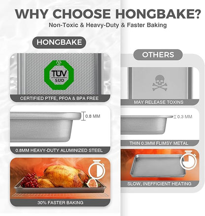 HONGBAKE Naturally Non Toxic Baking Sheet Pan Set of 3, Heavy Duty Aluminized - Image 5