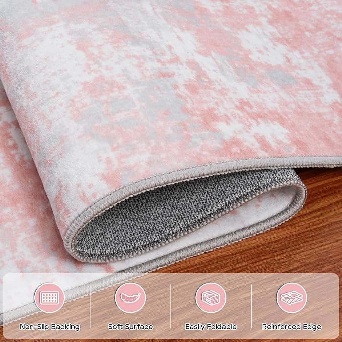 Pink Rug Carpet 9x12 Area Rugs for Bedroom Girls: Washable Modern Rug for - Image 4