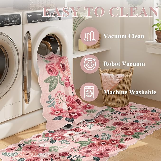 DUKINO 2x8 Washable Runner Rug, Lightweight Soft Floral Hallway Rug Runner - Image 6