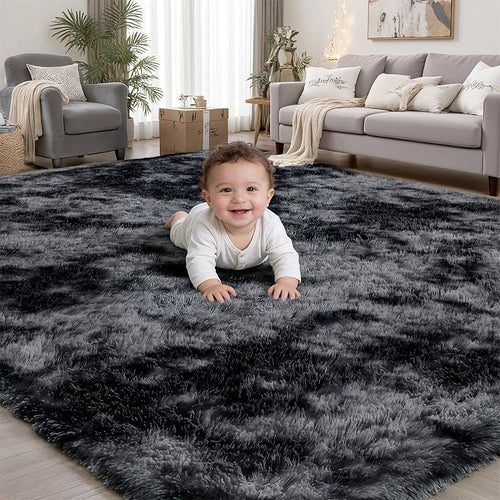 8x10 Area Rugs for Living Room Bedroom: Black Grey Soft Fluffy Shag Upgrade by PLHXFRSoftAreaRugs