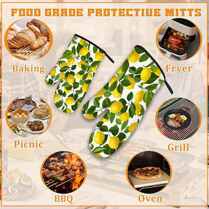 Lemon Oven Mitts and Pot Holders Set, Kitchen Decor Heat Resistant Non Slip Hot - Image 5