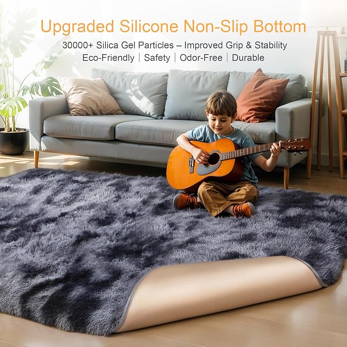 KICHOWUA Thick Area Rug Dark Grey Fluffy Shag 6x9 - Image 4