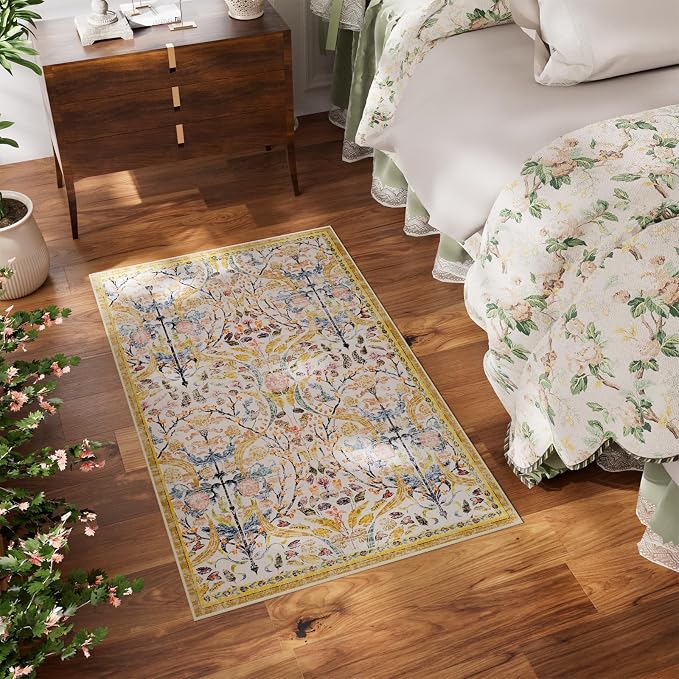AMTOVO 2x3 Washable Indoor Welcome Door Mat, Vintage Boho Floral Distressed - Image 4
