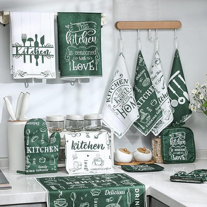 12 Pcs Farmhouse Kitchen Decor and Accessories Sets 4 Green Kitchen Towels 4 - Image 7