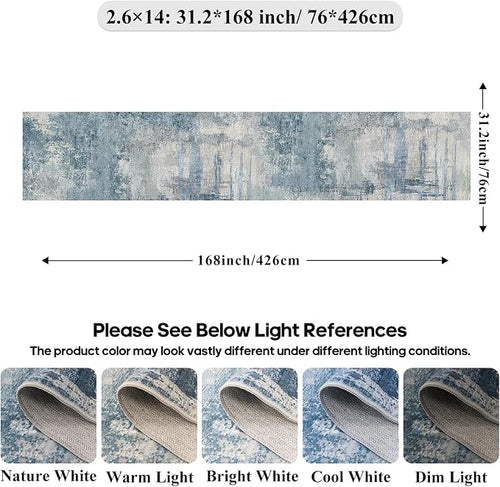 2.6x14 Extra Long Runner Rug Grey Abstract: Washable Non-Slip Carpet - Image 2