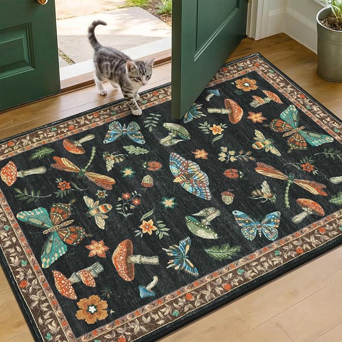 Mushroom Whimsical Cottage Core Small Rug 2x3 Washable Door Mat Indoor Rugs by ROYHOME