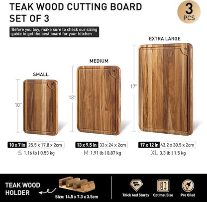 3 Pack Teak Wood Cutting Board Set - Image 3