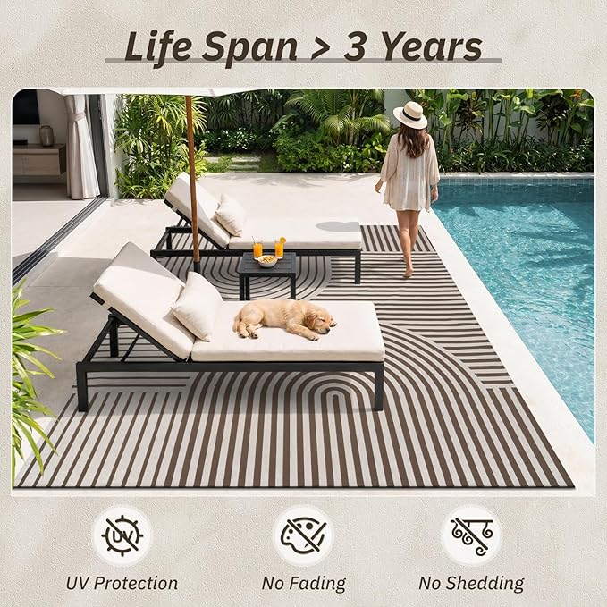 AMOAMI Outdoor Rug Patio Rug 5x8 ft Quick Dry Flatweave Textured Machine - Image 7