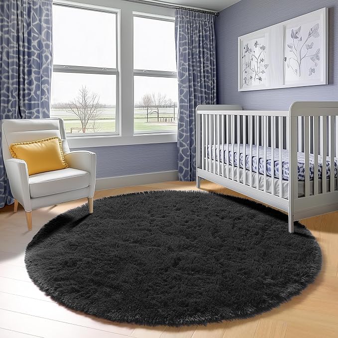 ONASAR Black Round Rugs 8ft for Living Room, Fluffy Bedroom Circle Area Rug - Image 9