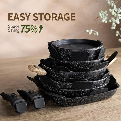 BECIGAR 23pcs Ceramic Pots and Pans Set, Nonstick Detachable Handle Cookware - Image 6
