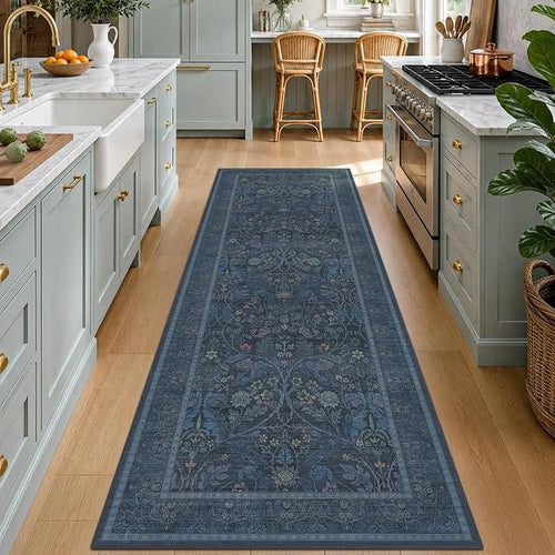 2'6"x8' 8ft Kitchen Runner Rugs Washable, Dark Blue Long Runner Rugs Non Slip by Evyhood
