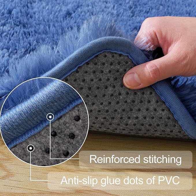 qulint Blue Rugs for Bedroom 3x5, Fluffy Shag 3x5 Area Rug for Boys Room Fuzzy - Image 3
