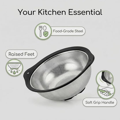 304 Stainless Steel Colander 3-Quart, Heavy Duty Metal Strainer - Image 2