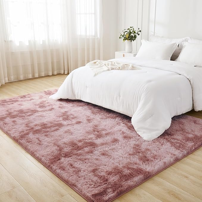 Litanika 6x9 Shag Area Rug for Living Room Bedroom, Tie-Dyed Dusty Pink High - Image 3