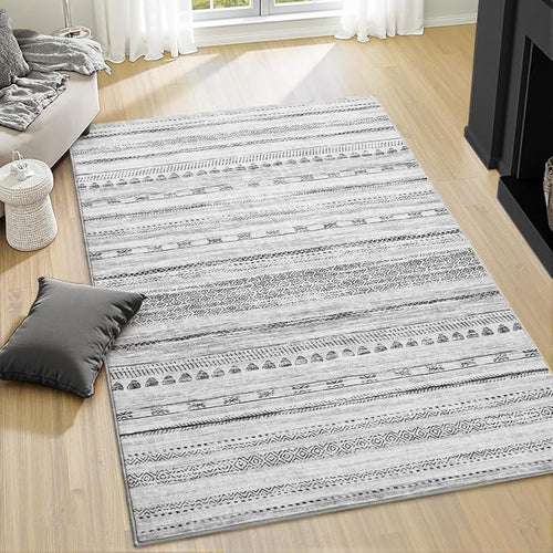 3x5 Area Rug Machine Washable Non Slip Rug Distressed Neutral Moroccan Boho Rug by Tchdio
