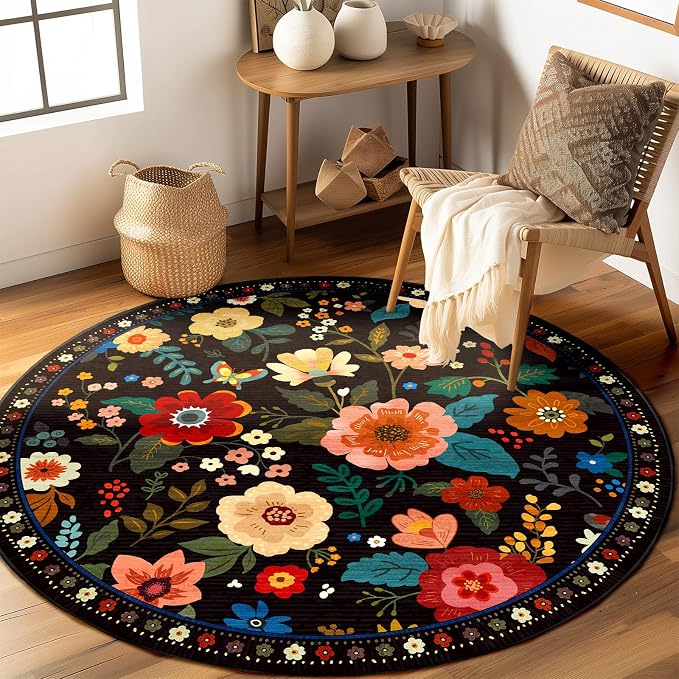 RELEANY Floral 8ft Area Rugs Washable Print Boho Cute Carpet Non Slip Flower - Image 6