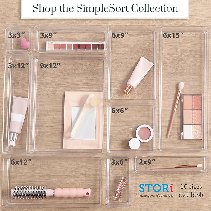 STORi SimpleSort 6-Piece Stackable Clear Drawer Organizer Set | 3" x 3" x 2" - Image 8