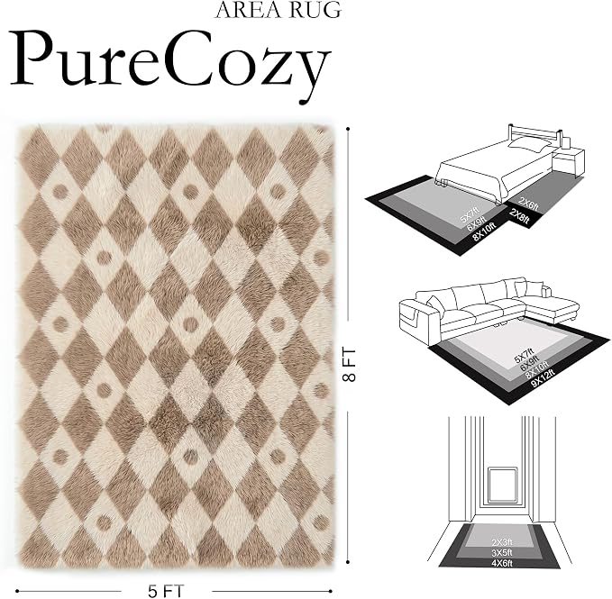 PureCozy Brown 5x8 Area Rug for Living Room Washable Non Slip Neutral Soft - Image 2